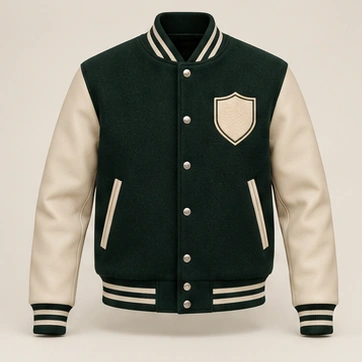 Fieldhouse Green Letterman Jacket, Dark Green / Beige, front view
