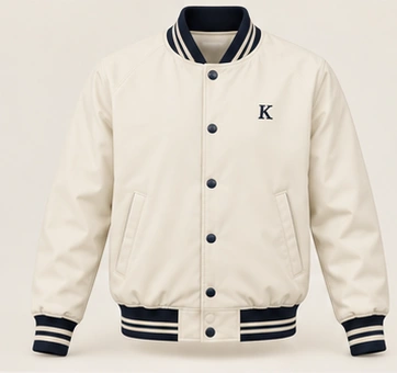 Library Cream Lightweight Jacket, Cream / Navy Ribbing, front view